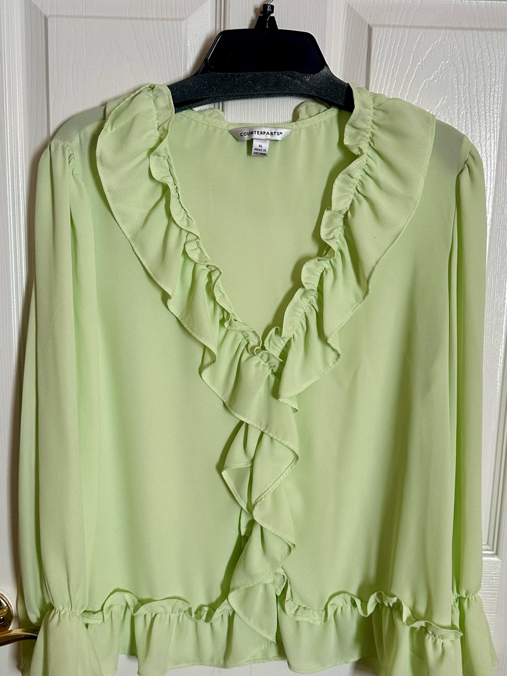 COUNTERPARTS Pale Green Ruffle V-Neck Blouse